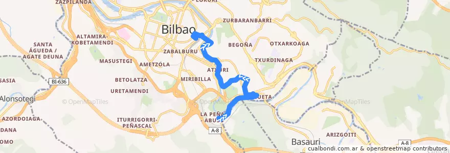 Mapa del recorrido 40 La Peña → Plaza Biribila de la línea  en Бильбао.
