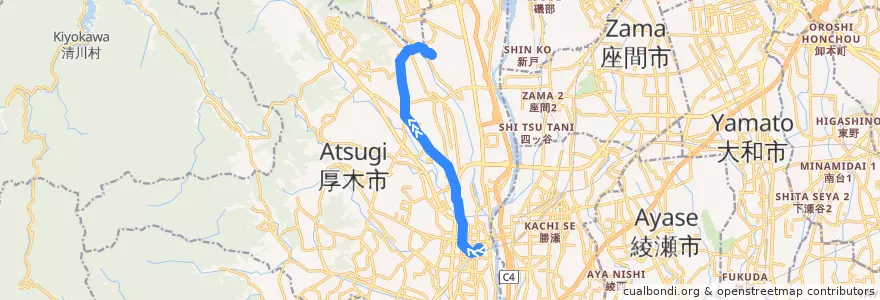 Mapa del recorrido 厚木07系統 de la línea  en Atsugi.