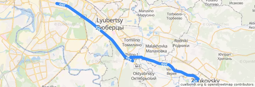 Mapa del recorrido Автобус №1216к: Жуковский - м. Кузьминки de la línea  en Distretto Federale Centrale.