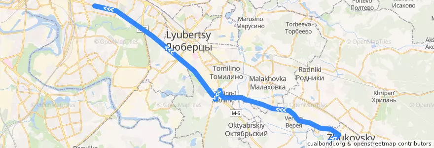 Mapa del recorrido Автобус №1216к: м. Кузьминки - Жуковский de la línea  en Центральный федеральный округ.