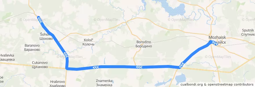 Mapa del recorrido Автобус № 40: Автостанция Можайск => Уваровка de la línea  en Можайский городской округ.