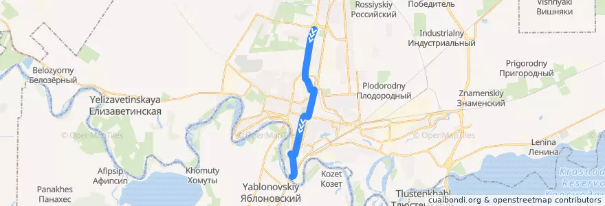 Mapa del recorrido Автобус №1: Мегацентр "Красная площадь" => Автовокзал "Южный" de la línea  en городской округ Краснодар.