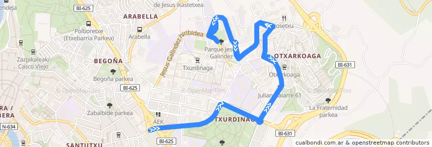 Mapa del recorrido 43 Santutxu → Garaizar de la línea  en Бильбао.