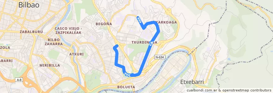 Mapa del recorrido 43 Garaizar → Santutxu de la línea  en Bilbau.