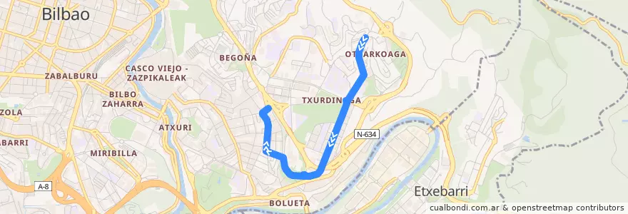 Mapa del recorrido 34 Otxarkoaga → Santutxu de la línea  en Greater Bilbao.