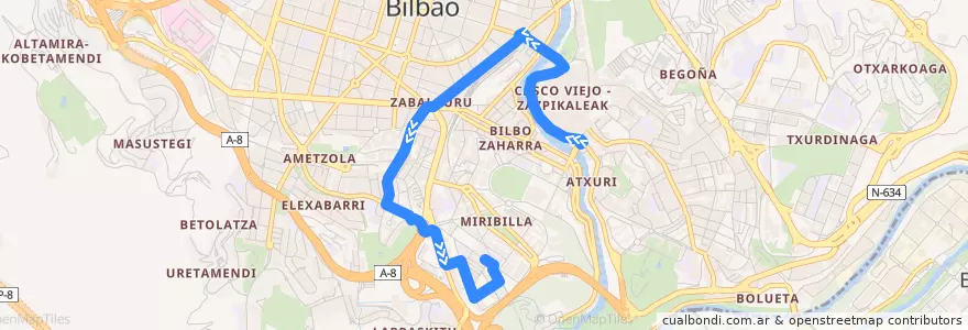 Mapa del recorrido 75 Atxuri → San Adrián de la línea  en Bilbao.