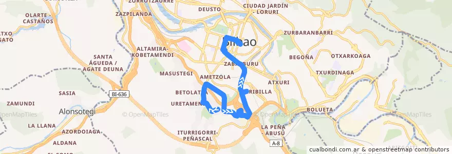 Mapa del recorrido 76 Artazugoikoa → Moyúa de la línea  en Bilbao.