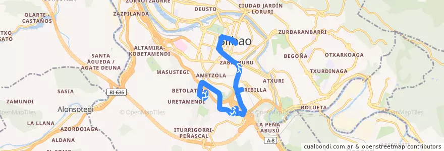 Mapa del recorrido 76 Xalbador → Moyúa de la línea  en Bilbao.