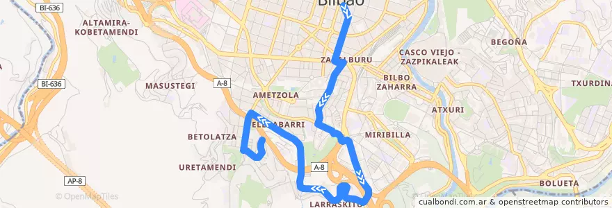 Mapa del recorrido 76 Moyúa → Xalbador de la línea  en 빌바오.