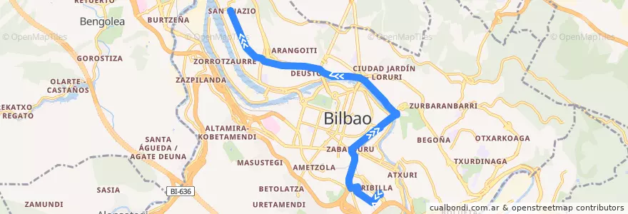 Mapa del recorrido 71 Miribilla → San Ignacio de la línea  en ビルバオ.