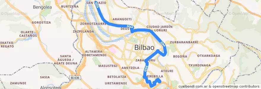 Mapa del recorrido 71 San Ignacio → Miribilla de la línea  en ビルバオ.