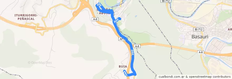 Mapa del recorrido 50 Buia → La Peña de la línea  en Bilbao.