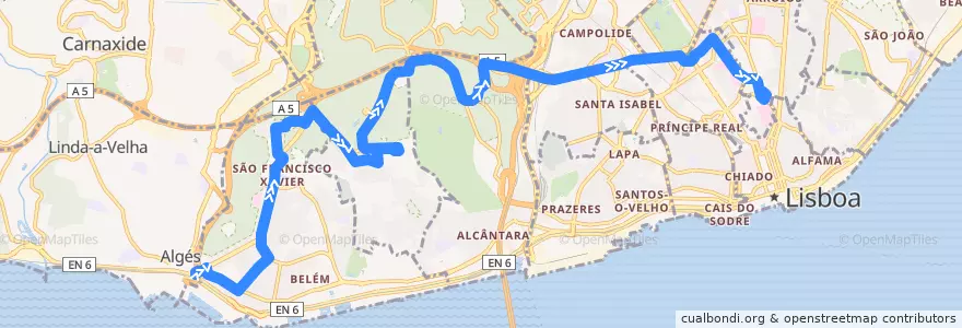 Mapa del recorrido Bus 723: Algés → Desterro de la línea  en Lisboa.