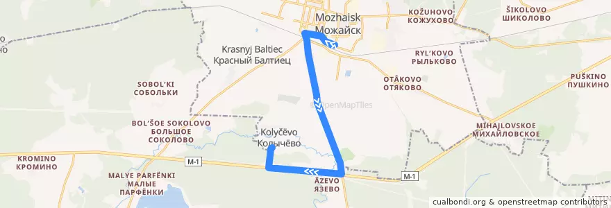 Mapa del recorrido Автобус № 25: Автостанция Можайск => Колычёво de la línea  en Можайский городской округ.