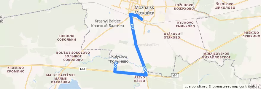 Mapa del recorrido Автобус № 25: Колычёво => Автостанция Можайск de la línea  en Можайский городской округ.