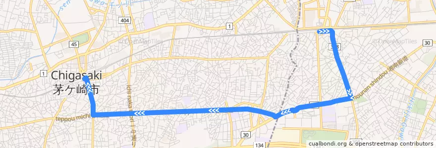 Mapa del recorrido 辻02:辻堂駅南口=>茅ヶ崎駅南口 de la línea  en Канагава.