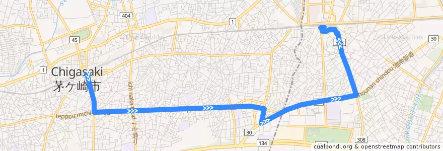 Mapa del recorrido 辻02:茅ヶ崎駅南口=>辻堂駅南口 de la línea  en Prefettura di Kanagawa.