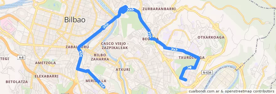Mapa del recorrido 30 Miribilla → Txurdinaga de la línea  en 빌바오.