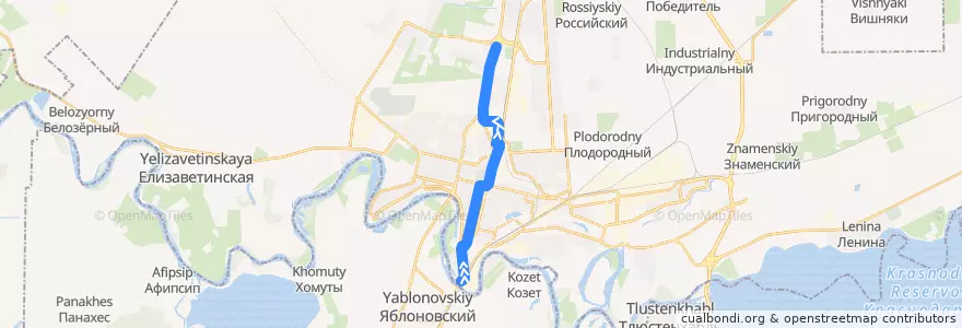 Mapa del recorrido Автобус №1: Автовокзал "Южный" => Мегацентр "Красная площадь" de la línea  en городской округ Краснодар.