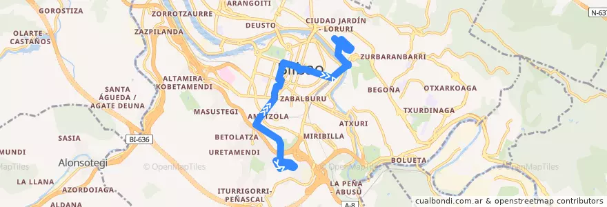 Mapa del recorrido 72 Larraskitu → Castaños de la línea  en Bilbau.