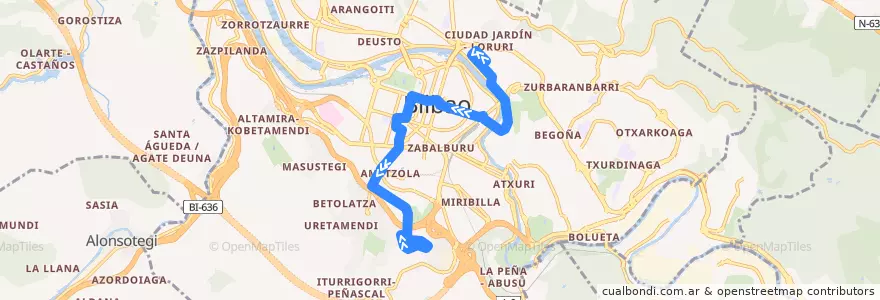 Mapa del recorrido 72 Castaños → Larraskitu de la línea  en Бильбао.