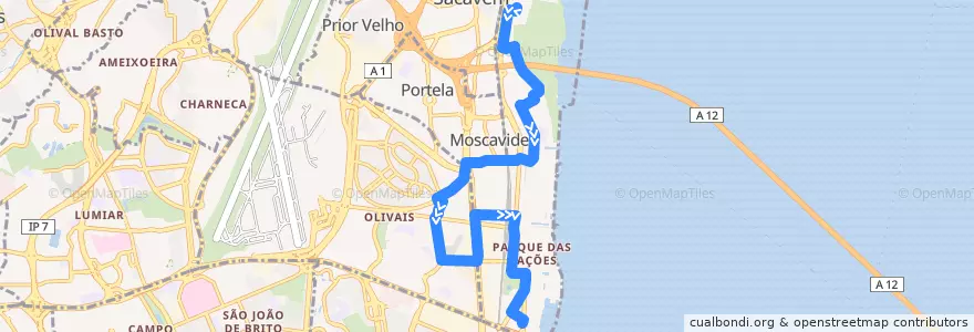 Mapa del recorrido Bus 26B: Parque das Nações Norte → Parque das Nações Sul de la línea  en Lisbonne.