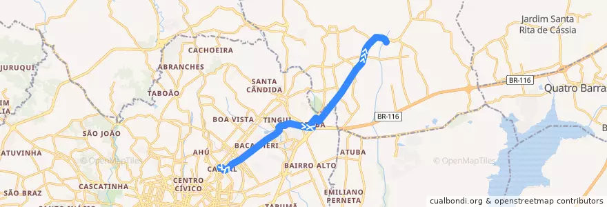 Mapa del recorrido Guaraituba/Cabral de la línea  en Microrregião de Curitiba.