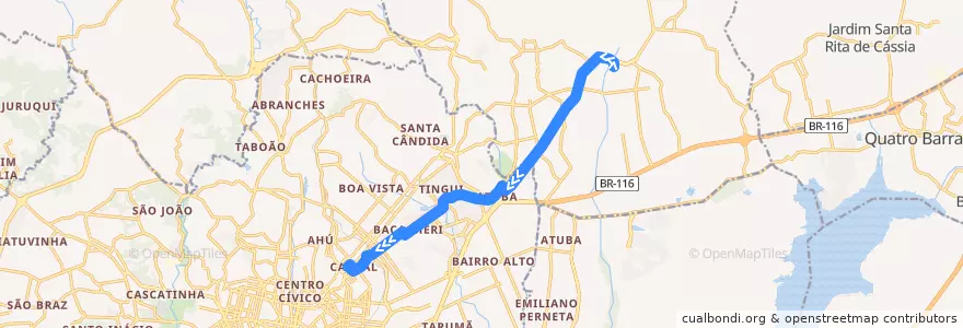 Mapa del recorrido Guaraituba/Cabral de la línea  en Microrregião de Curitiba.