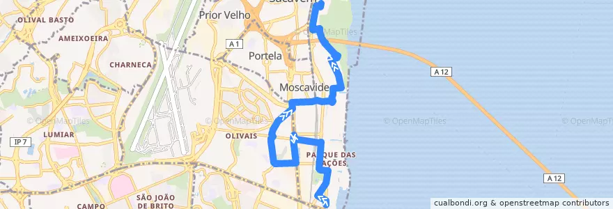 Mapa del recorrido Bus 26B: Parque das Nações Sul → Parque das Nações Norte de la línea  en Lisboa.
