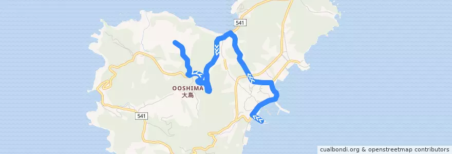 Mapa del recorrido 大島観光バス グランシマール・みあれ号 de la línea  en 宗像市.