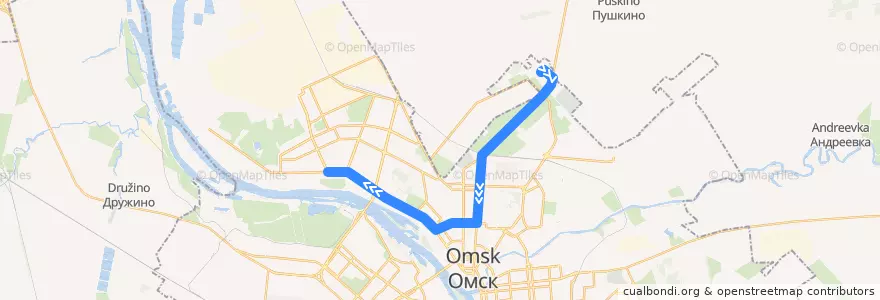 Mapa del recorrido Автобус №12: Большие Поля - Малунцева de la línea  en городской округ Омск.