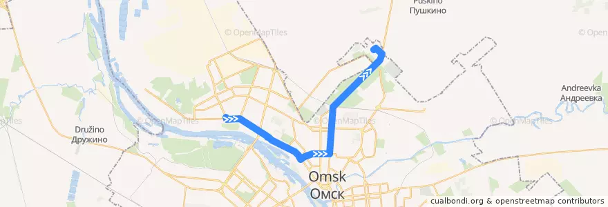 Mapa del recorrido Автобус №12: Малунцева - Большие Поля de la línea  en городской округ Омск.