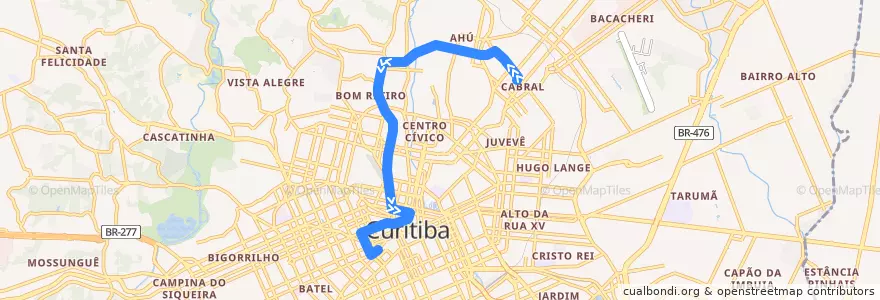 Mapa del recorrido Cabral/Osório de la línea  en Curitiba.