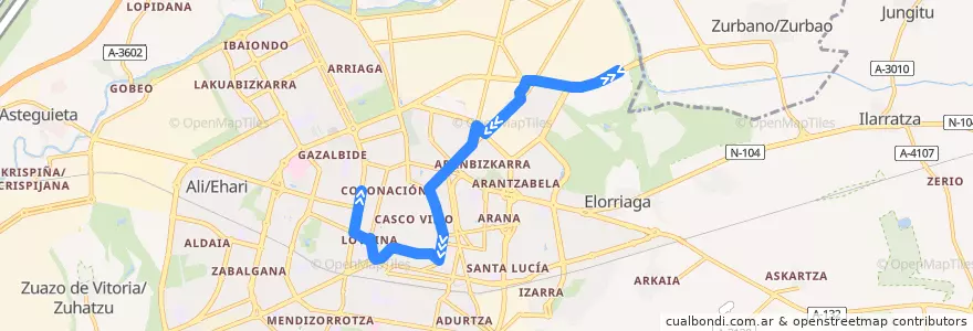 Mapa del recorrido E3 Buesa Arena → Europa de la línea  en Vitoria-Gasteiz.