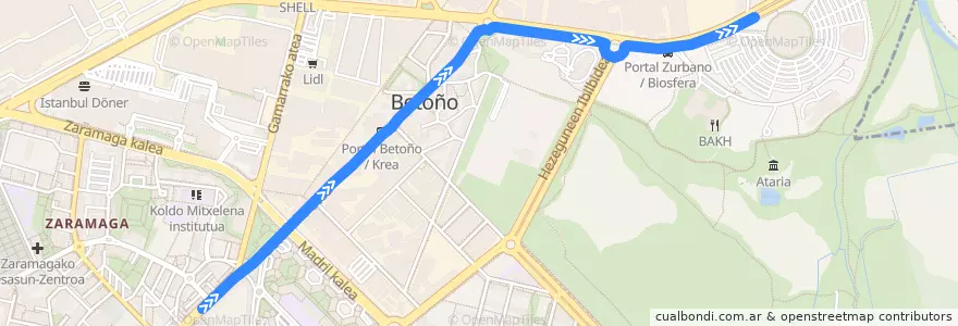 Mapa del recorrido E3 Portal de Legutiano → Buesa Arena de la línea  en Vitoria-Gasteiz.