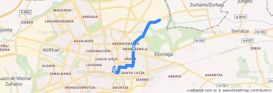 Mapa del recorrido E3 Paz → Buesa Arena de la línea  en Vitoria-Gasteiz.
