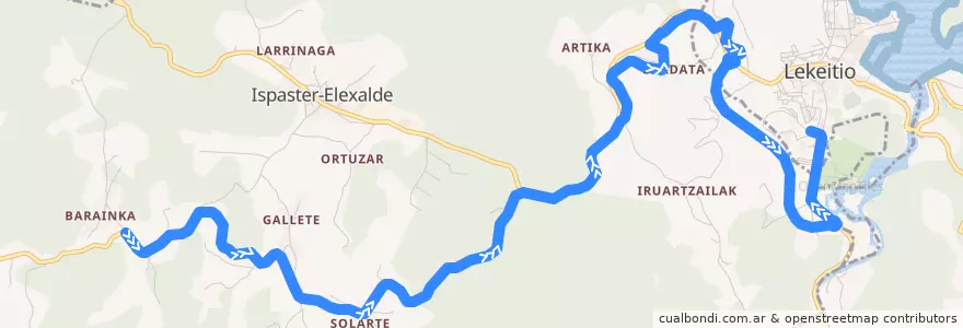 Mapa del recorrido A3538 Barainka → Lekeitio de la línea  en Ispaster.