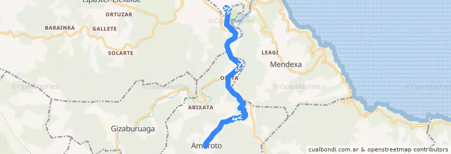 Mapa del recorrido A3535 Lekeitio → Amoroto de la línea  en Lea-Artibai.