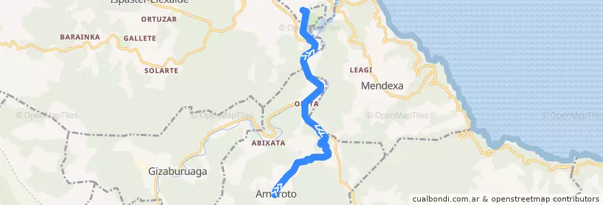 Mapa del recorrido A3535 Amoroto → Lekeitio de la línea  en Lea-Artibai.