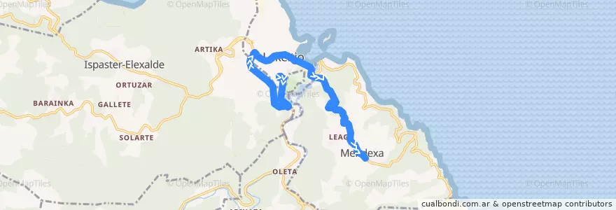 Mapa del recorrido A3536 Lekeitio → Mendexa de la línea  en Lea-Artibai.