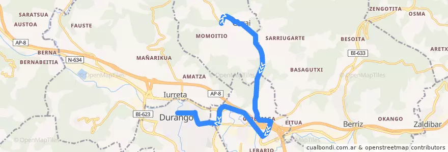 Mapa del recorrido A3931 Garai → Durango de la línea  en Durangaldea.