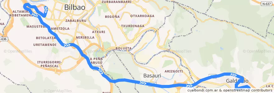 Mapa del recorrido A3930 Bilbao → Galdakao (autopista) de la línea  en Grand-Bilbao.
