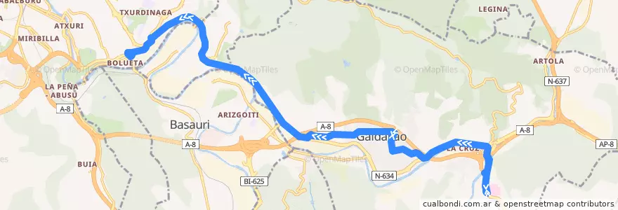 Mapa del recorrido A3932 Galdakao → Metro Bolueta de la línea  en Bilboaldea.