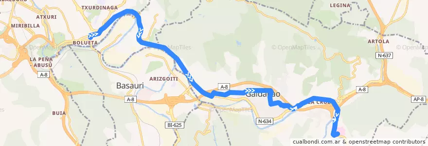 Mapa del recorrido A3932 Metro Bolueta → Galdakao de la línea  en Bilboaldea.