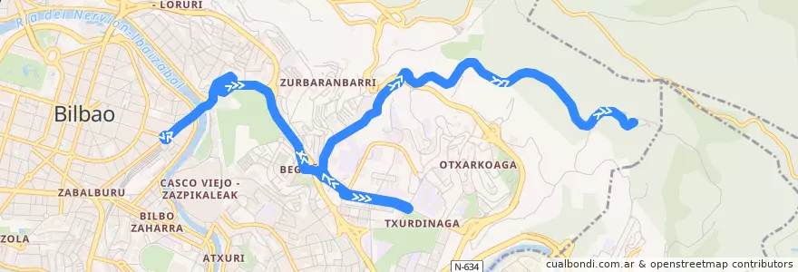 Mapa del recorrido A3521 Bilbao → Hospital Santa Marina Ospitalea de la línea  en Bilbau.