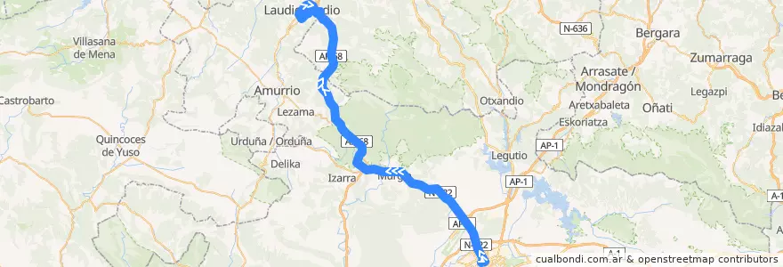 Mapa del recorrido A15 Vitoria-Gasteiz → Areta (Autopista) de la línea  en Álava.
