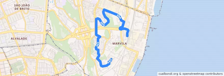 Mapa del recorrido Bus 31B: Bairro dos Alfinetes → Vale Formoso de la línea  en Marvila.