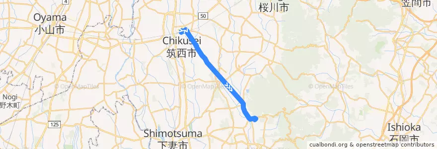 Mapa del recorrido 筑西市広域連携バス 下館駅⇒筑波山口 de la línea  en Préfecture d'Ibaraki.