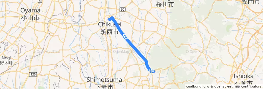 Mapa del recorrido 筑西市広域連携バス 筑波山口⇒下館駅 de la línea  en Ибараки.