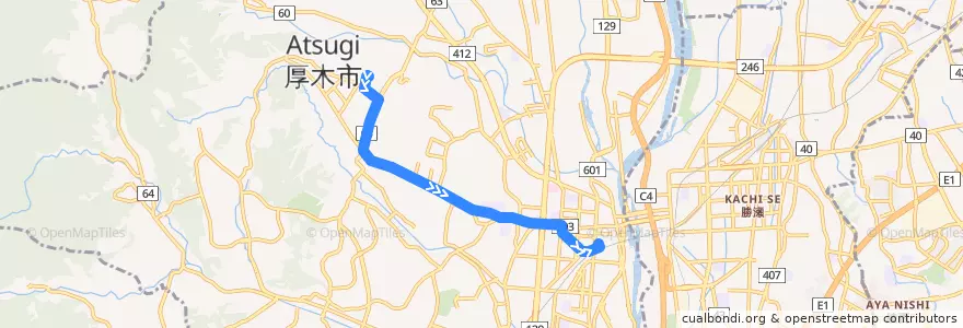 Mapa del recorrido 厚木26系統 de la línea  en 厚木市.